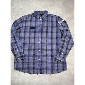 BoohooMAN Vomtrello Shirt Mens Large Purple Plaid Southside Kanye Graphic Grunge